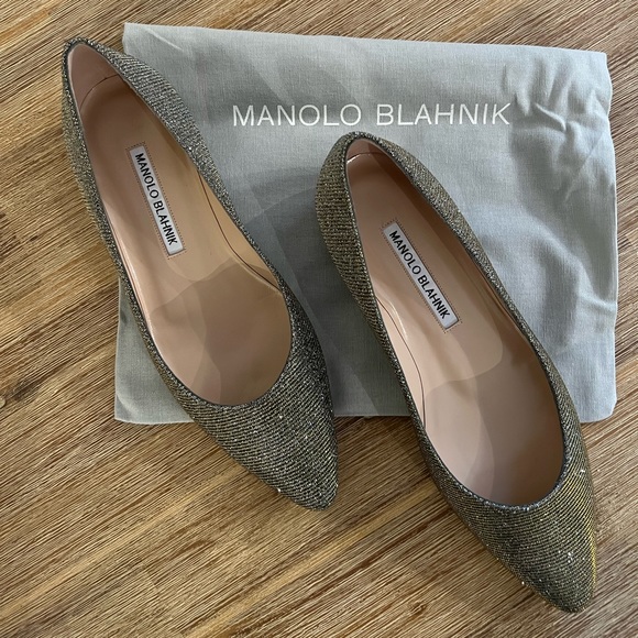 Manolo Blahnik 35.5 Titto Glitter Gold Flat - Picture 2 of 3
